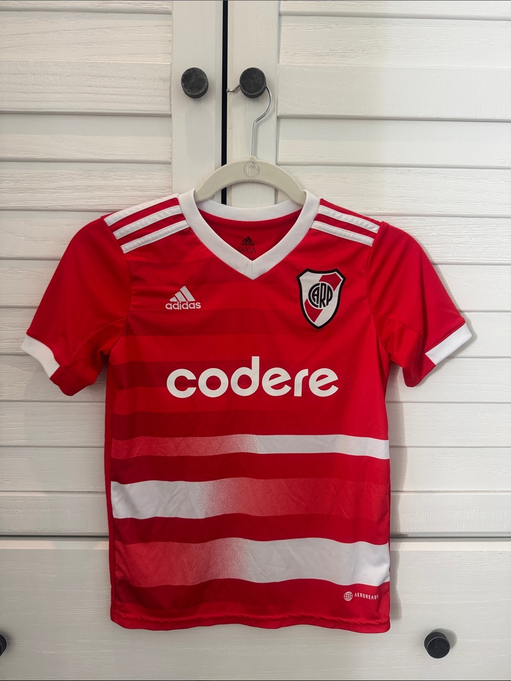 adidas ARGENTINA RIVER PLATE Kids Red and White Soccer Jersey with Codere Logo